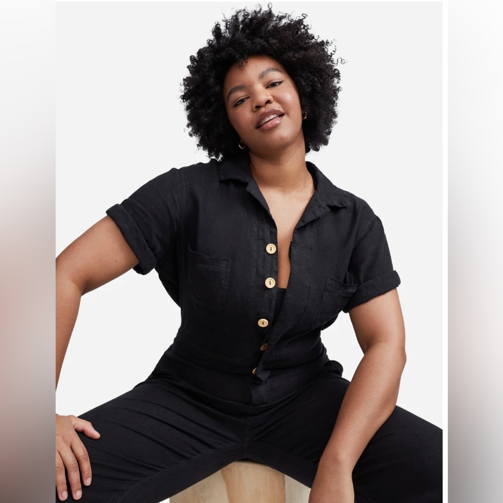 Mate The Label - Short Sleeve Linen Jumpsuit - Black